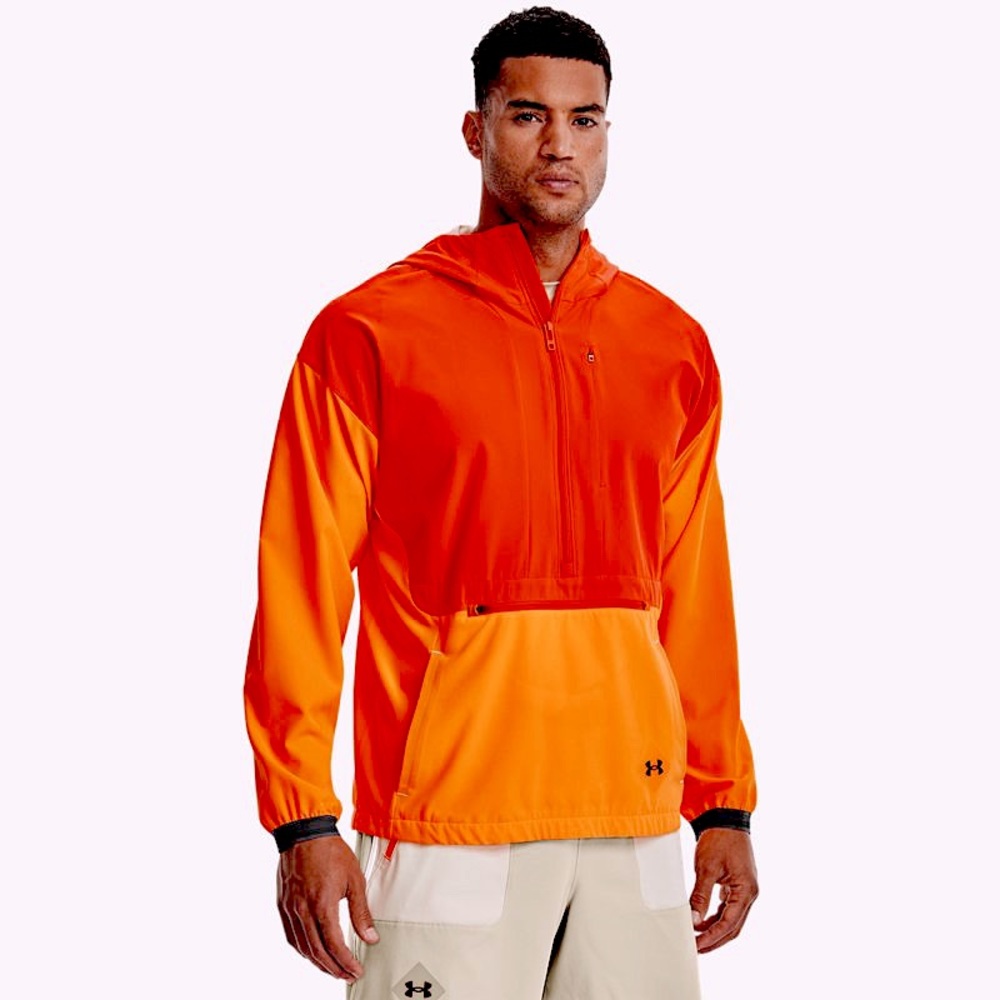 Under Armour Orange Windbreaker Jacket Hoodie Anorak Jacket (Men’s M)